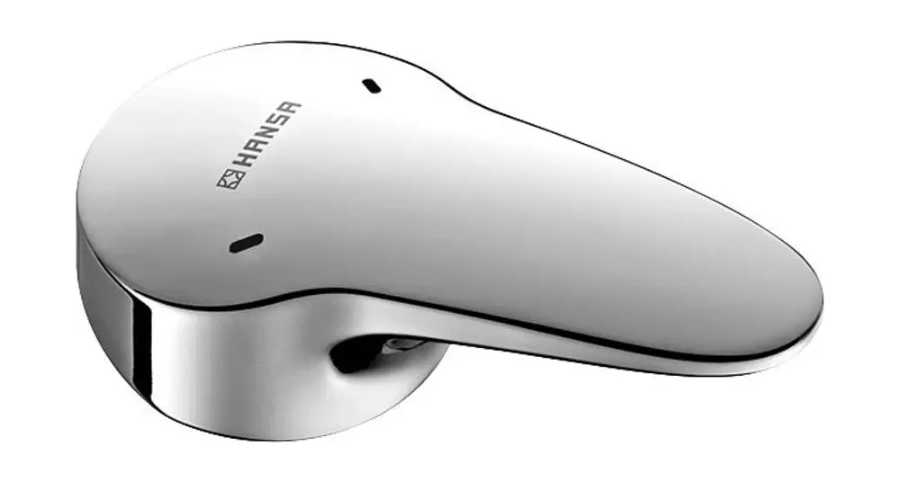 HANSAMIX Hebel in verchromtem Finish mit runder Form und zwei oben platzierten Öffnungen. Der Hebel ist an einem Badezimmerarmatur montierbar.